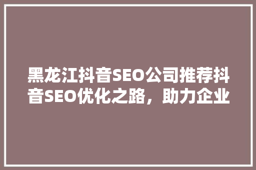 黑龙江抖音SEO公司推荐抖音SEO优化之路，助力企业乘风破浪