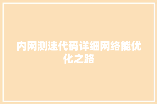 内网测速代码详细网络能优化之路