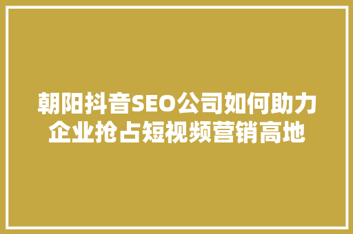 朝阳抖音SEO公司如何助力企业抢占短视频营销高地