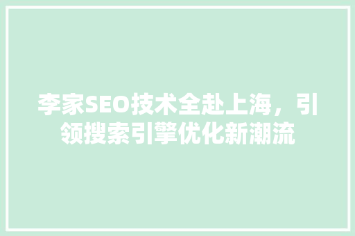 李家SEO技术全赴上海，引领搜索引擎优化新潮流
