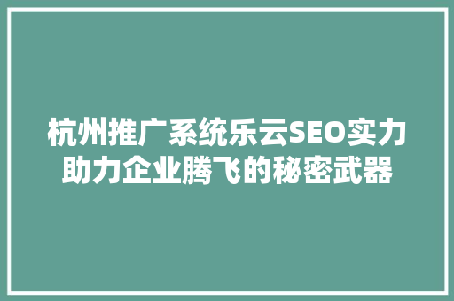 杭州推广系统乐云SEO实力助力企业腾飞的秘密武器