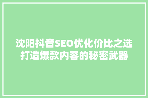 沈阳抖音SEO优化价比之选打造爆款内容的秘密武器
