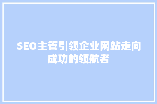 SEO主管引领企业网站走向成功的领航者