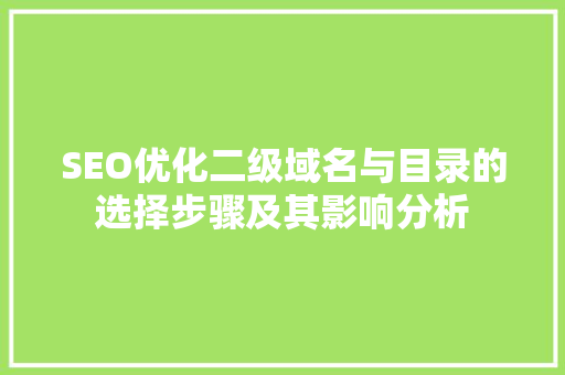 SEO优化二级域名与目录的选择步骤及其影响分析