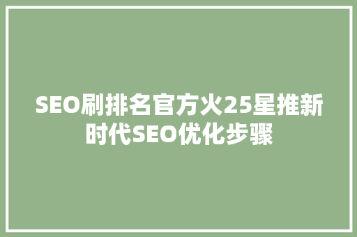 SEO刷排名官方火25星推新时代SEO优化步骤