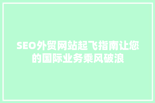 SEO外贸网站起飞指南让您的国际业务乘风破浪  第1张