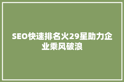 SEO快速排名火29星助力企业乘风破浪