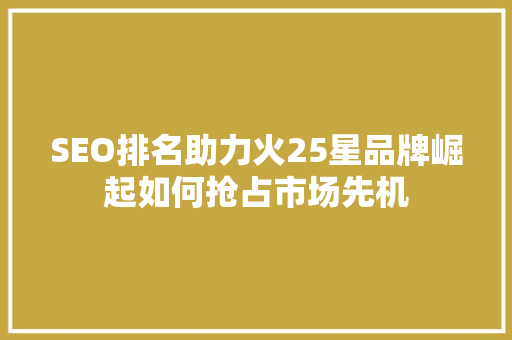 SEO排名助力火25星品牌崛起如何抢占市场先机