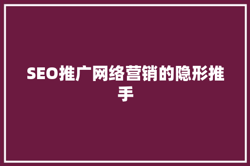 SEO推广网络营销的隐形推手