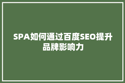 SPA如何通过百度SEO提升品牌影响力