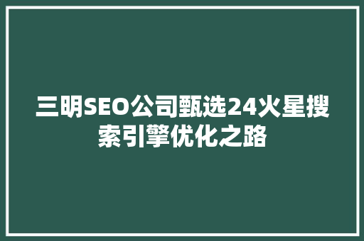 三明SEO公司甄选24火星搜索引擎优化之路
