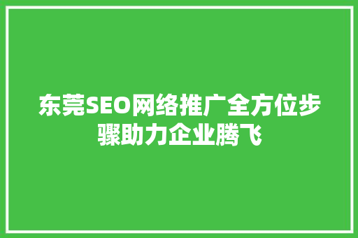 东莞SEO网络推广全方位步骤助力企业腾飞