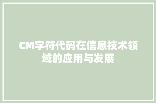 CM字符代码在信息技术领域的应用与发展