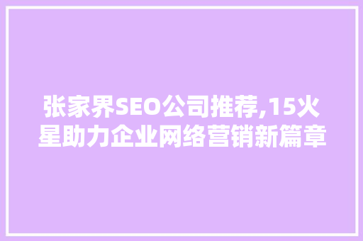 张家界SEO公司推荐,15火星助力企业网络营销新篇章