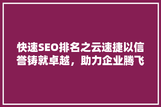 快速SEO排名之云速捷以信誉铸就卓越，助力企业腾飞