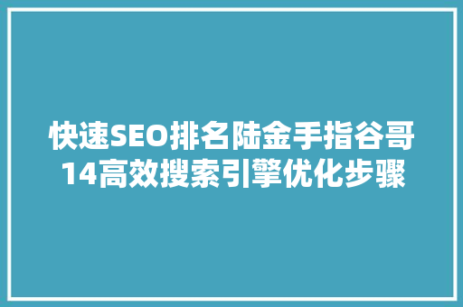 快速SEO排名陆金手指谷哥14高效搜索引擎优化步骤