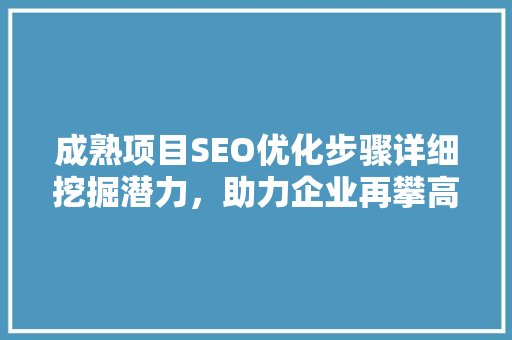 成熟项目SEO优化步骤详细挖掘潜力，助力企业再攀高峰