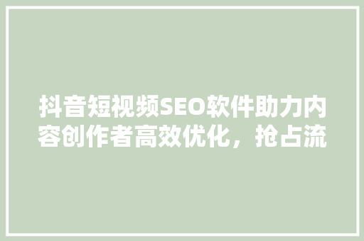 抖音短视频SEO软件助力内容创作者高效优化，抢占流量高地