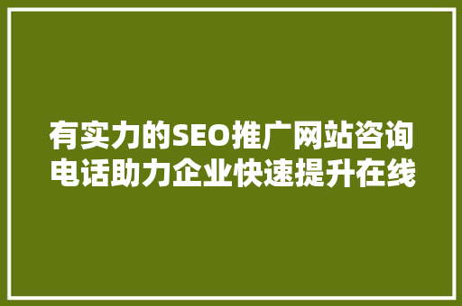 有实力的SEO推广网站咨询电话助力企业快速提升在线曝光率
