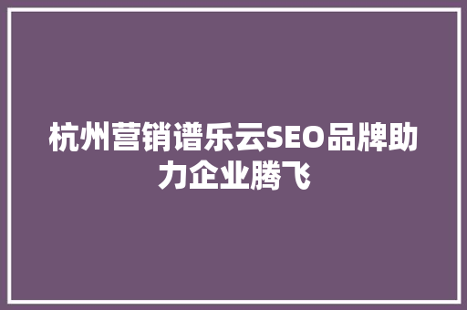 杭州营销谱乐云SEO品牌助力企业腾飞
