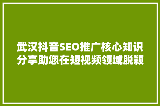 武汉抖音SEO推广核心知识分享助您在短视频领域脱颖而出