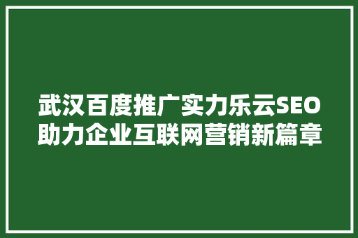 武汉百度推广实力乐云SEO助力企业互联网营销新篇章