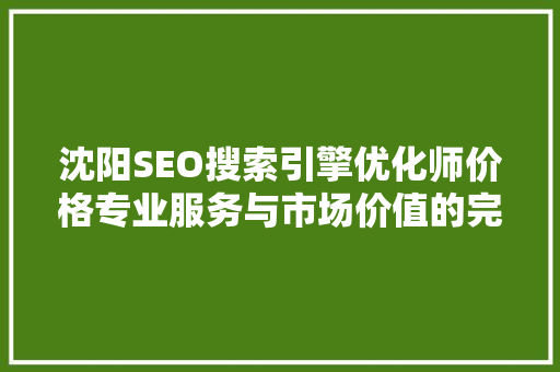沈阳SEO搜索引擎优化师价格专业服务与市场价值的完美融合