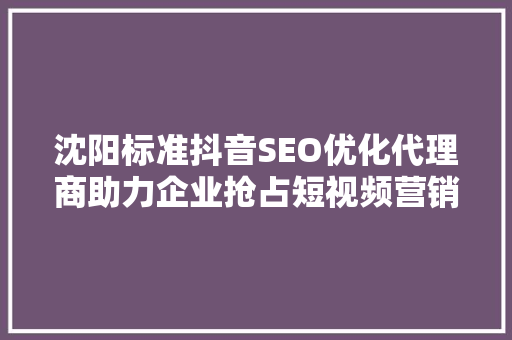 沈阳标准抖音SEO优化代理商助力企业抢占短视频营销高地