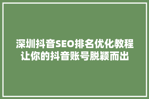 深圳抖音SEO排名优化教程让你的抖音账号脱颖而出