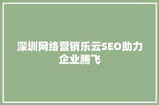 深圳网络营销乐云SEO助力企业腾飞