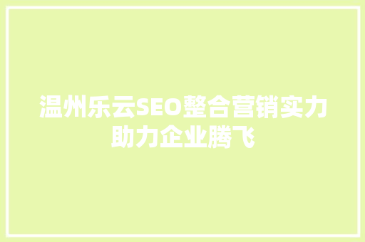 温州乐云SEO整合营销实力助力企业腾飞