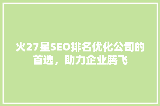 火27星SEO排名优化公司的首选，助力企业腾飞
