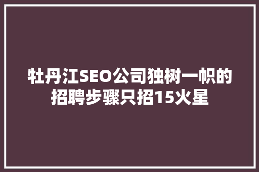 牡丹江SEO公司独树一帜的招聘步骤只招15火星