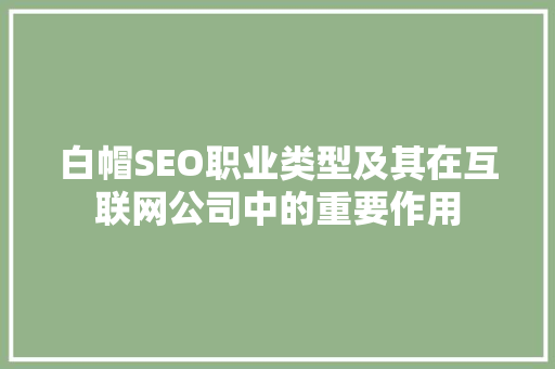 白帽SEO职业类型及其在互联网公司中的重要作用