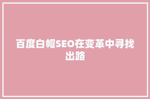 百度白帽SEO在变革中寻找出路