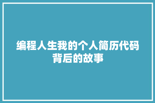 编程人生我的个人简历代码背后的故事