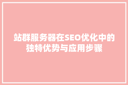 站群服务器在SEO优化中的独特优势与应用步骤