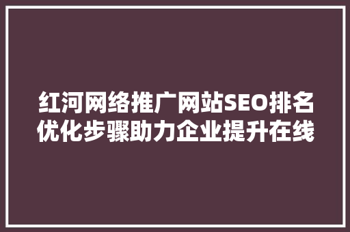 红河网络推广网站SEO排名优化步骤助力企业提升在线竞争力