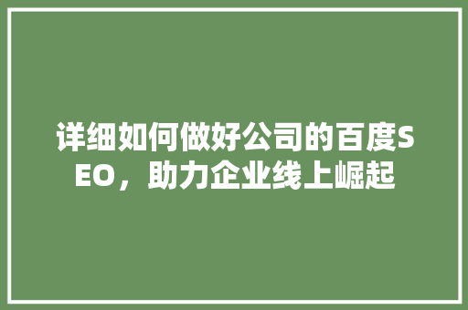 详细如何做好公司的百度SEO，助力企业线上崛起