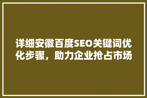 详细安徽百度SEO关键词优化步骤，助力企业抢占市场先机