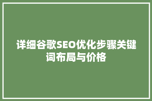 详细谷歌SEO优化步骤关键词布局与价格