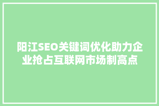 阳江SEO关键词优化助力企业抢占互联网市场制高点
