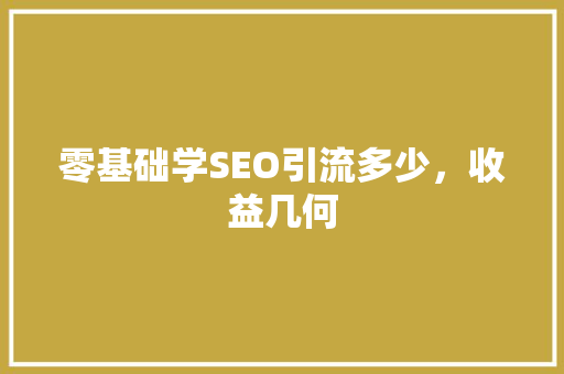 零基础学SEO引流多少，收益几何