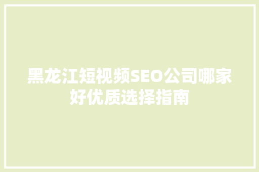 黑龙江短视频SEO公司哪家好优质选择指南