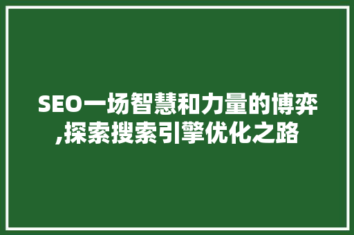 SEO一场智慧和力量的博弈,探索搜索引擎优化之路