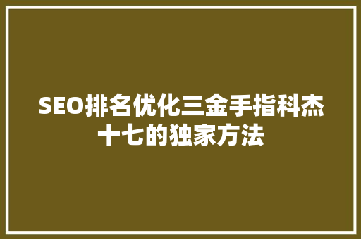 SEO排名优化三金手指科杰十七的独家方法