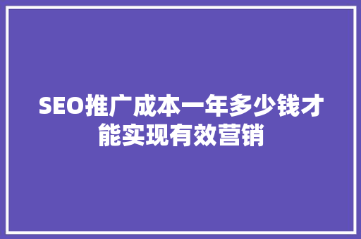 SEO推广成本一年多少钱才能实现有效营销