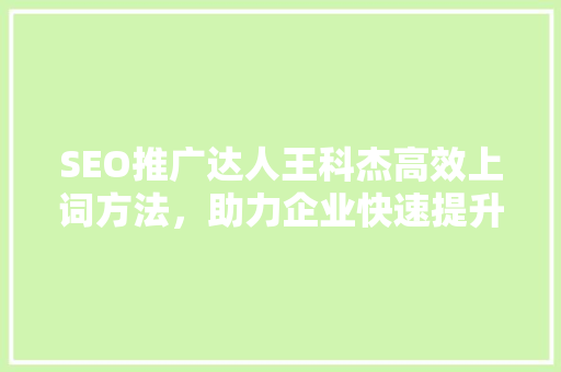 SEO推广达人王科杰高效上词方法，助力企业快速提升流量