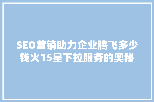 SEO营销助力企业腾飞多少钱火15星下拉服务的奥秘