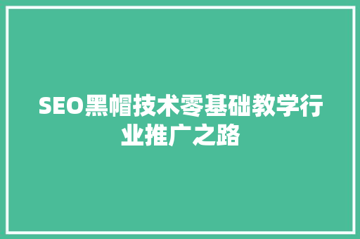 SEO黑帽技术零基础教学行业推广之路